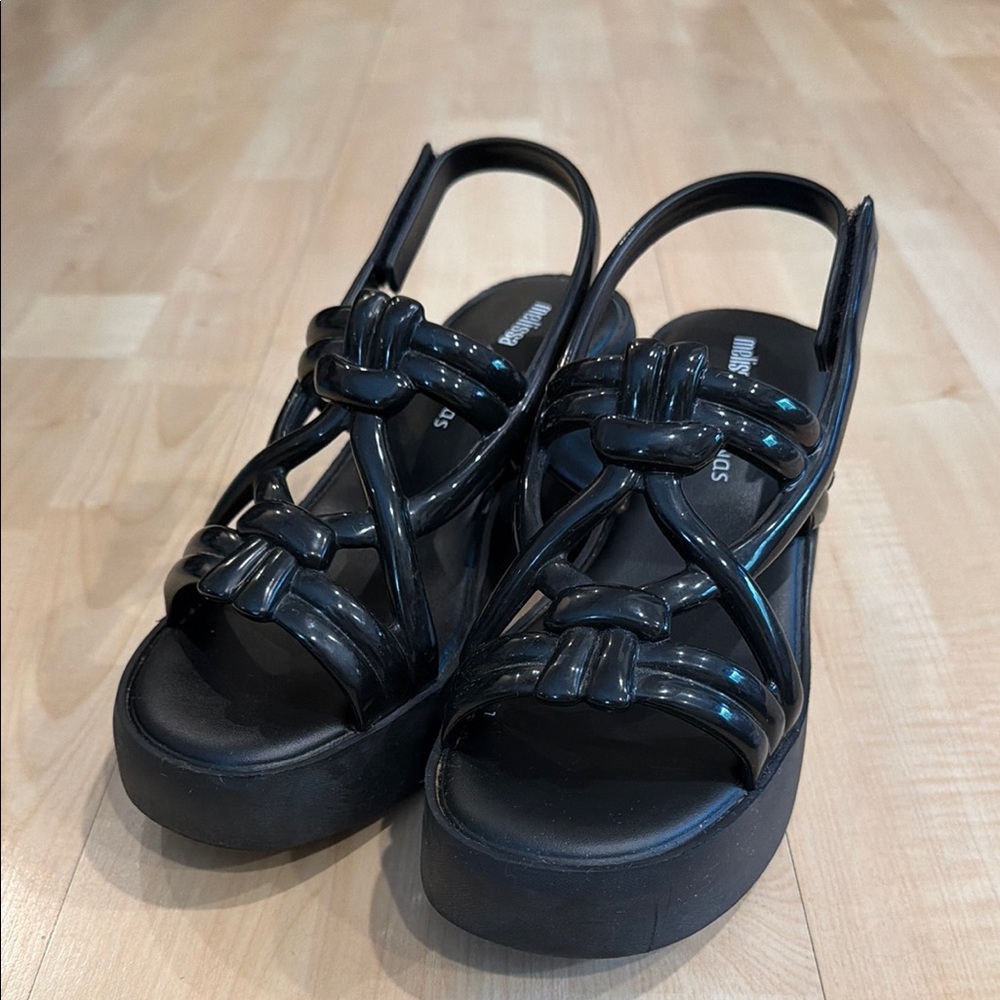 Melissa x salinas Black Platform Slingback Sandal Wedge